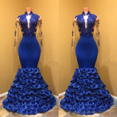 High Neck Mermaid Prom Dress, Flowers Prom Party Gowns